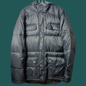Quiksilver Mens Down Puffer Hooded  Jacket With Plaid Lining Navy Xlarge